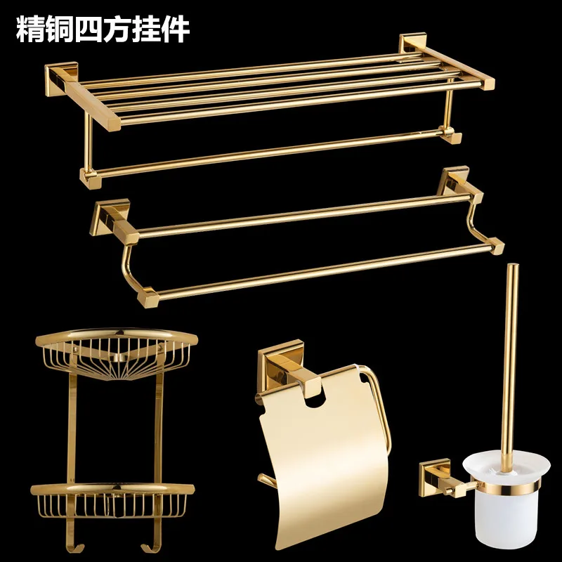 All copper bathroom double towel rack, gold bath towel rack, toilet shelf, bathroom hardware pendant set