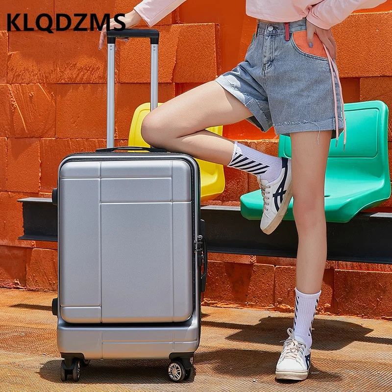 Klqdzms Rollende Bagage Vooropening Laptop Instap Case Abs Pc Trolley Case 20 "24 Inch Reistas Op Wielen Koffer