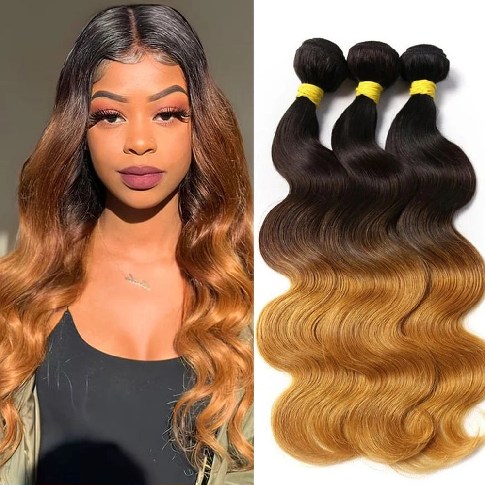 Body Wave Bundles Human Hair Brazilian Hair Weave Bundles Ombre Colored Gradient 1b/4/27 Bundles Virgin Hair Raw Hair Extensions