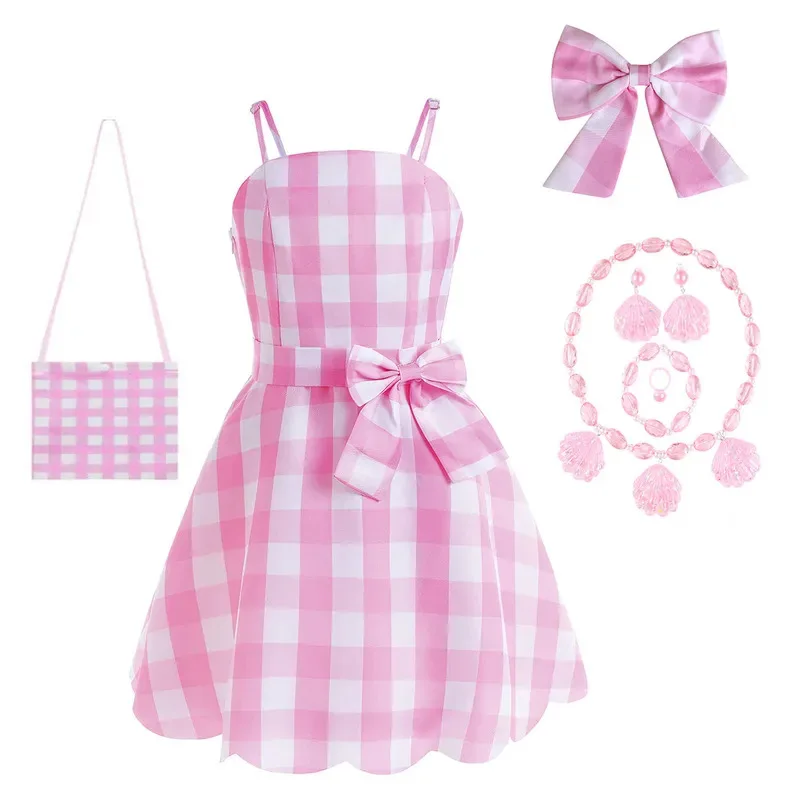QQ28LQToddler Little Pink Plaid Birthday Party Cosplay Halloween Fancy Dress Girls การแสดงบนเวทีคาร์นิวัล