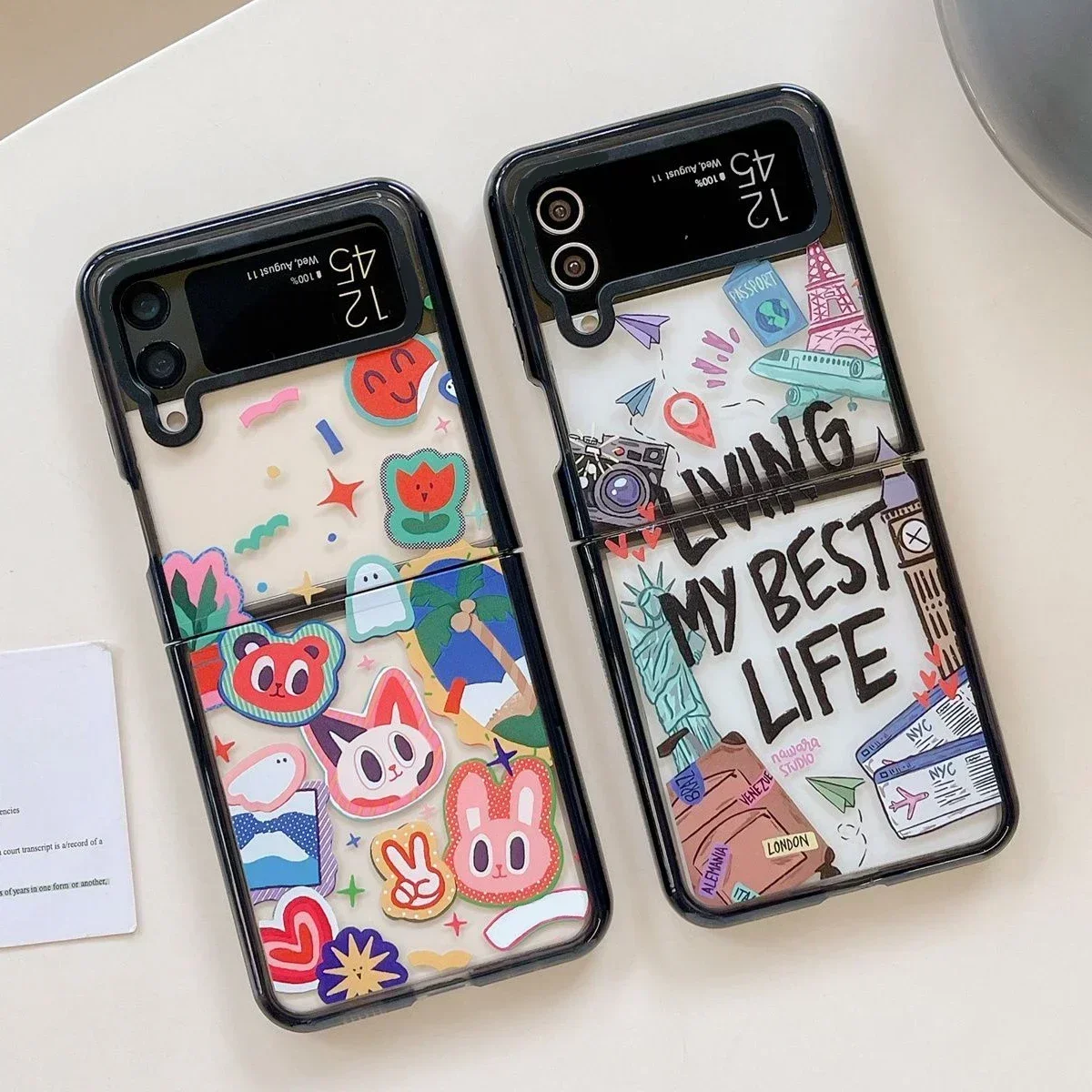 

Acrylic Black Border Living My Best Life Phone Case for Samsung Galaxy Z Flip 5 4 3 Back Cover for ZFlip5 Hard Case Shell