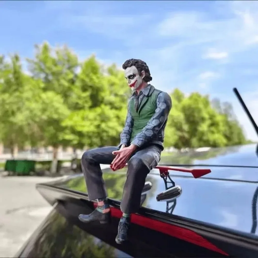 KK HOT Roof Decoration Joker Heath Ledger Sitting Posture Figures Car Doll Tail And Roof Pendant Model Statue Collectable Toys