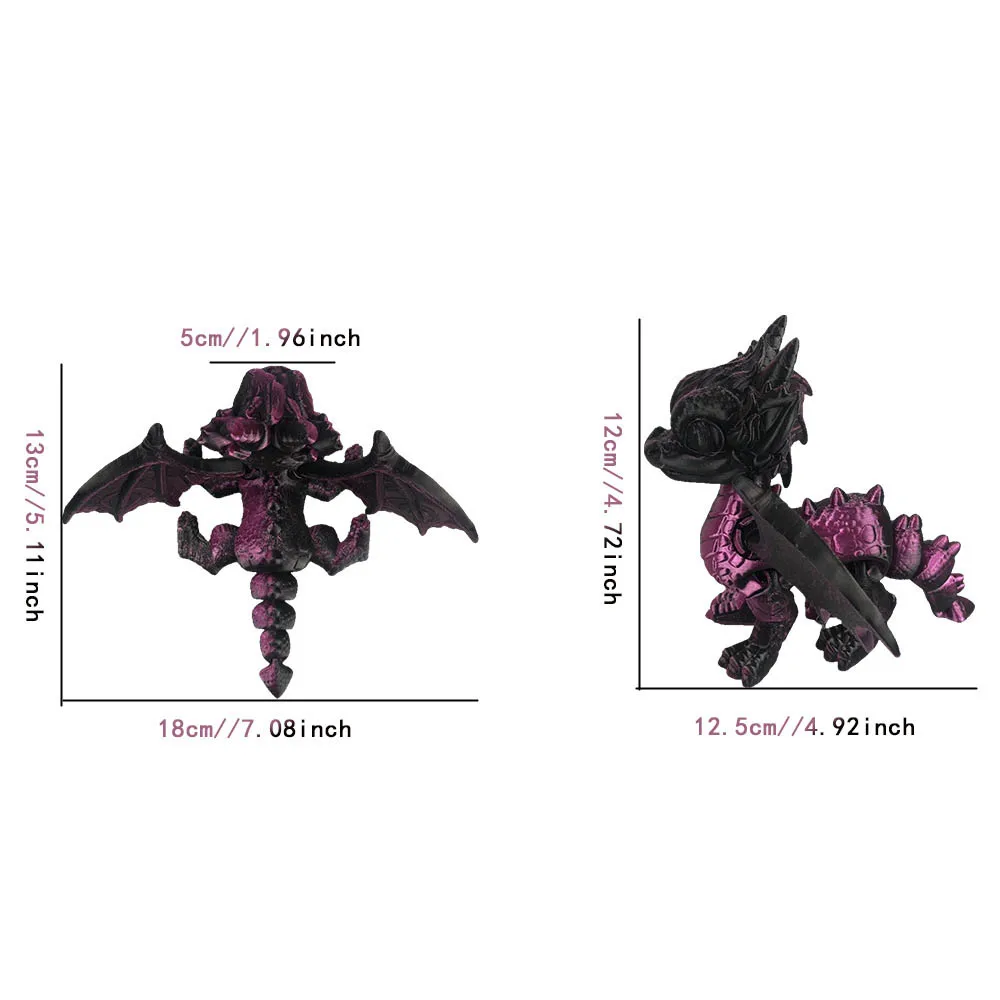 12 cm 3D Afdrukken Vliegende Gevleugelde Draak Speelgoed Vleugelgewrichten Beweegbare Simulatie Dinosaurus Dier Figuur DIY Ornament Kinderen Gift