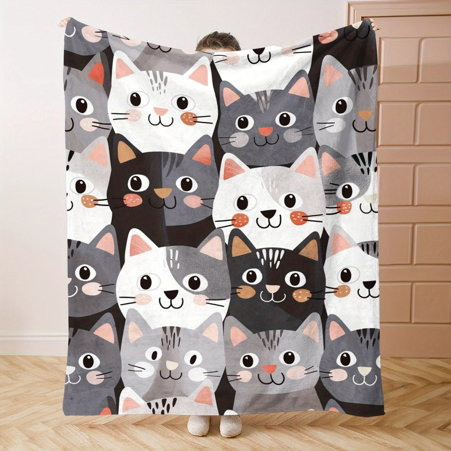 Adorable Cat Faces Print Throw Blanket – Soft & Cozy, Stylish Decor for Ultimate Comfort, Perfect Gift for Cat Lovers