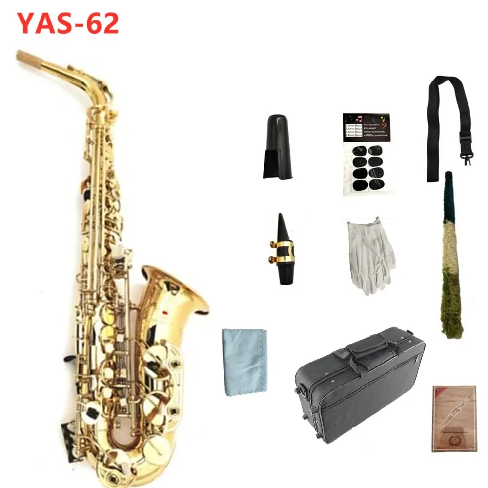 

Real Pictures YAS-62 Alto Saxophone Eb Tune Brass Plated Lacquer Gold Professional Musical Instrument With Case Free Shipping