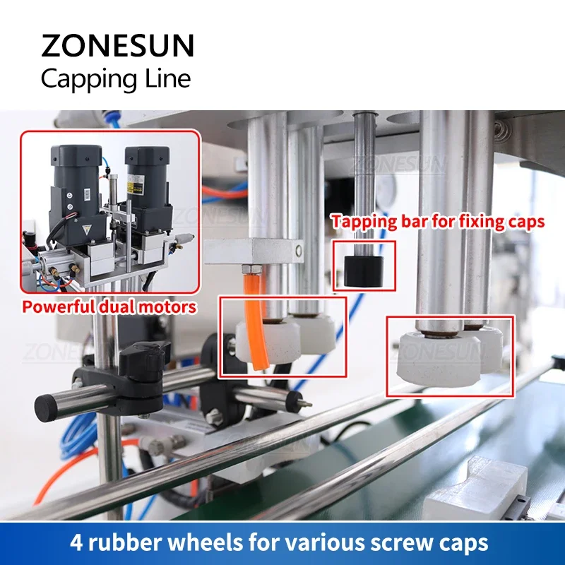 

ZONESUN ZS-XG6100C Bottle Capping Machine Srew Top Juice Liquid Spray Cap Twist Glass Dropper Lid Conveyer Line