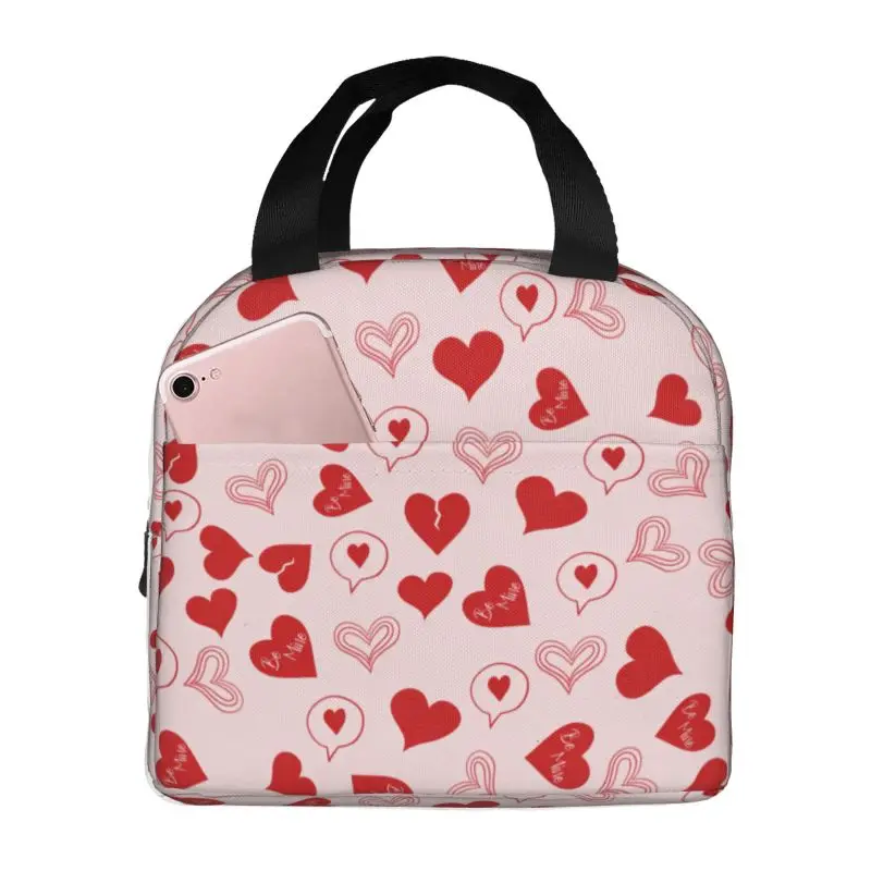 

Custom Valentines Day Hearts Pattern Thermal Insulated Lunch Bags Women Lunch Container for Work School Travel Food Bento Box