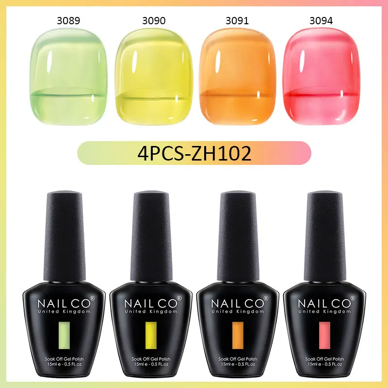 NAILCO 4pcs/Set Transparent Gel Nail Polish Set Kit 4 Color UV Gel Nail Art Manicure Gel Paint Semi Permanent Base Top Coat