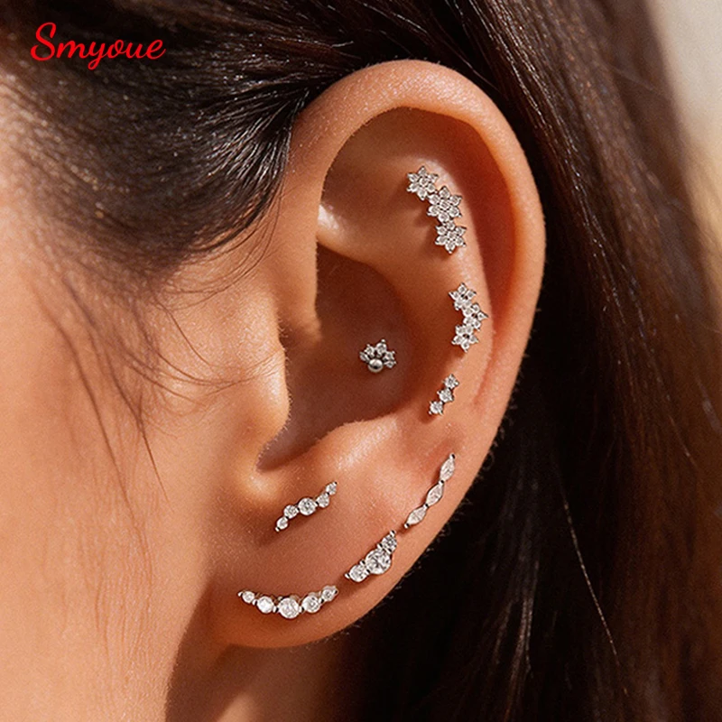 Smyoue Screw Gradient Moissanite Stud Earrings for Women Men Hip Hop Ear Cartilage Piercing S925 Sterling Silver Fine Jewelry