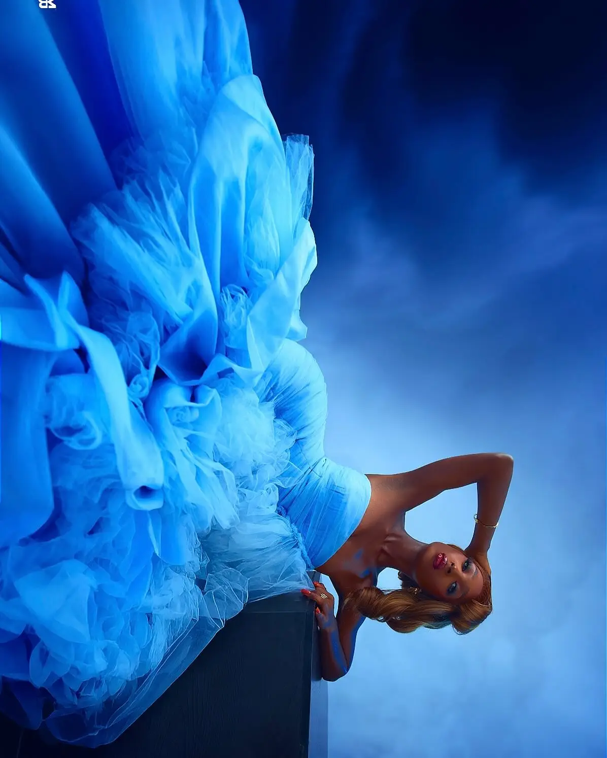 Romantyczne Niebieskie Sukienki Wieczorowe Syrenka z Warstwami 2025 Nowa Plisowana Spódnica Tiulowa Sukienka Urodzinowa dla Czarnoskórej Dziewczyny Długa Suknia Balowa Sukienki na Imprezę