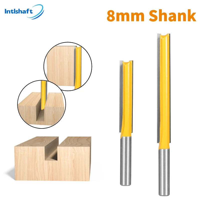 Intlshaft 2PCS 8MM Shank Long Blades Straight Router Bit Woodworing Milling Cutter For Wood Cleaning Flush Trim