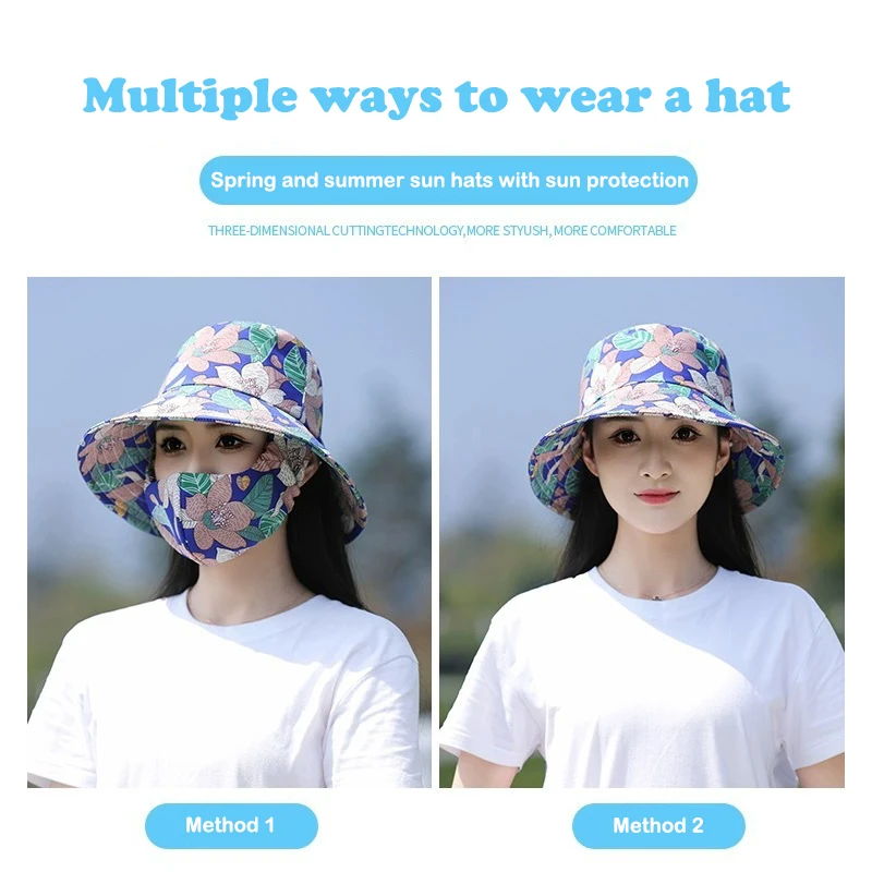 新しい女性漁師帽子花柄抗 UV フェイスシェーディング折りたたみ日焼け止めキャップ夏の屋外乗馬ビーチレジャーファッション