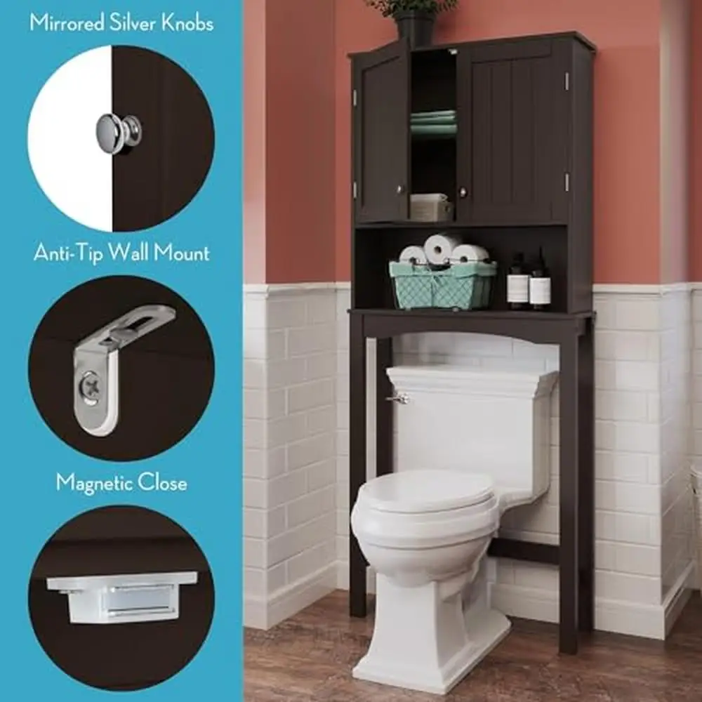 Espresso Ashland Spacesaver kabinet Organizer atas rak penyimpanan Toilet klasik MDF persegi panjang furnitur kayu