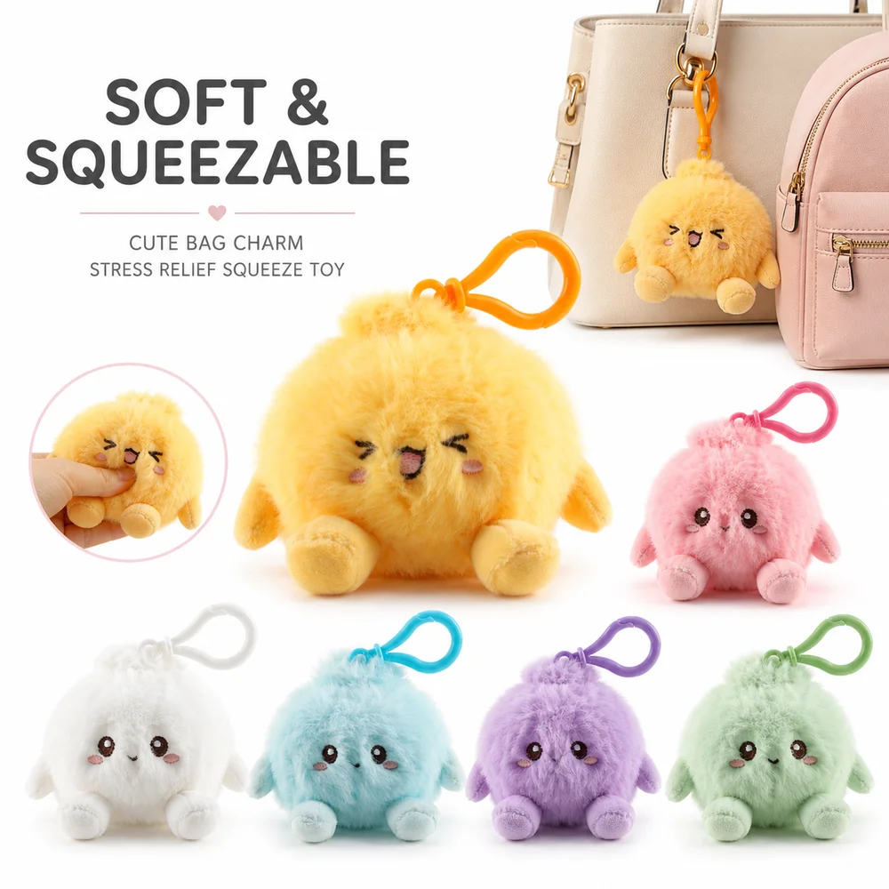 Gifts Soft Fluffy Bun Keychain Simulated Food Squeezable Steamed Bun Keychain with Loop Bun Squeeze Daily Carry Accessories