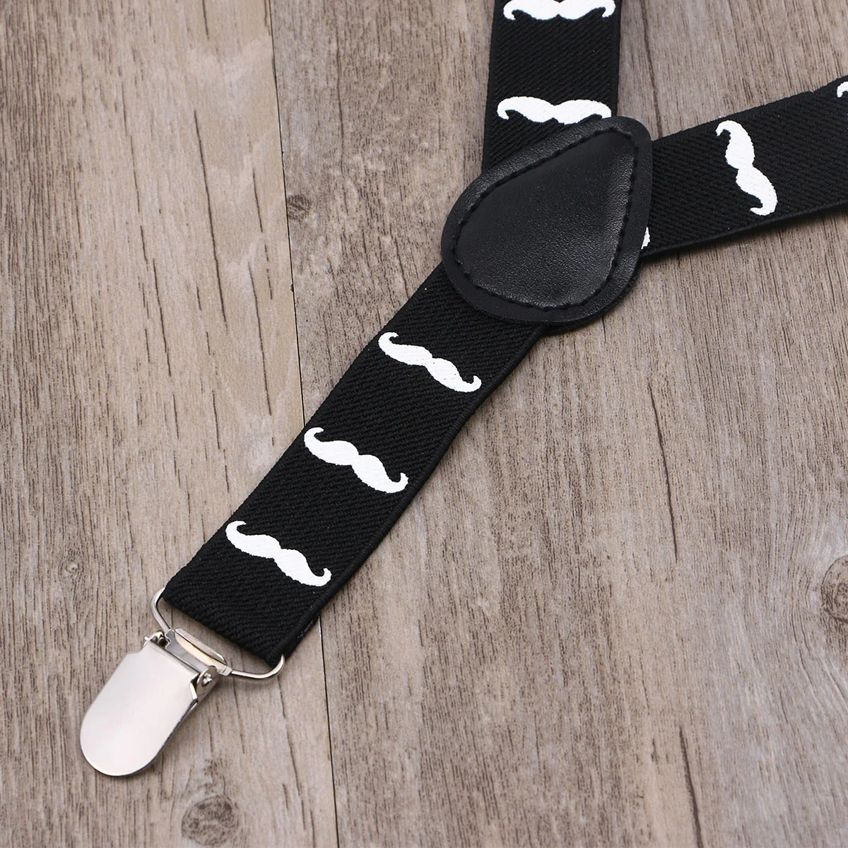 

1pc Beards Pattern Suspenders Y-shape Elatic Belt Strap Braces 3 Clip Buckle Suspenders for Children Kids (Black with White Bear