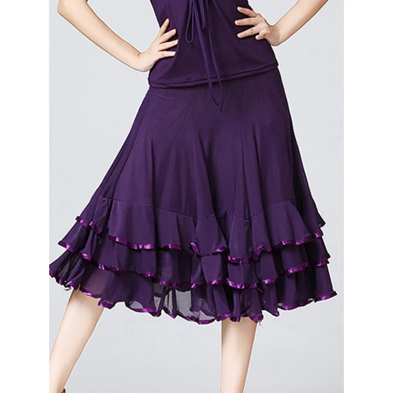 Women Elegant Ballroom Dancing Costume 360 Degree Long Swing Latin Salsa Rumba Dress Flamenco Dance Skirts for Practice