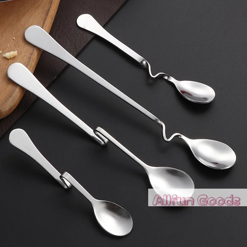 Stainless Steel S-Shaped Hanging Cup Spoon Restaurant Curved Handle Twisting Spoon Coffee Milk Dessert Tea Curved Mixing Spoons