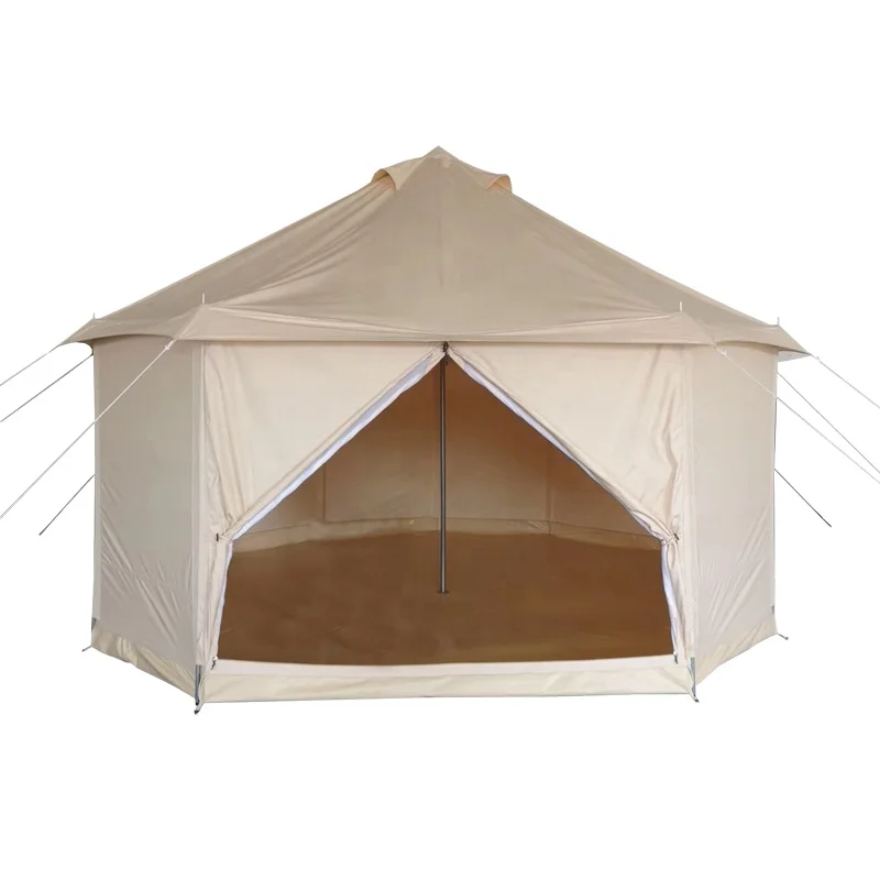 2024 China Factory Family Camping Tent, Beige Cotton Canvas Tent