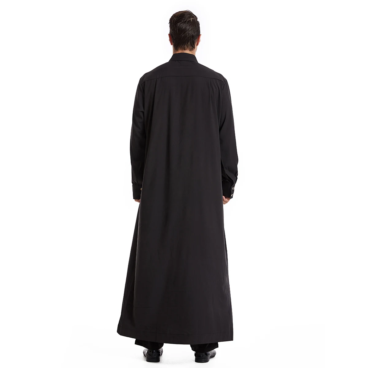 Robe de botão muçulmano masculino, manga comprida, gola virada para baixo, cor sólida, comprimento do tornozelo, árabe, masculino Thobe, Ramadã,