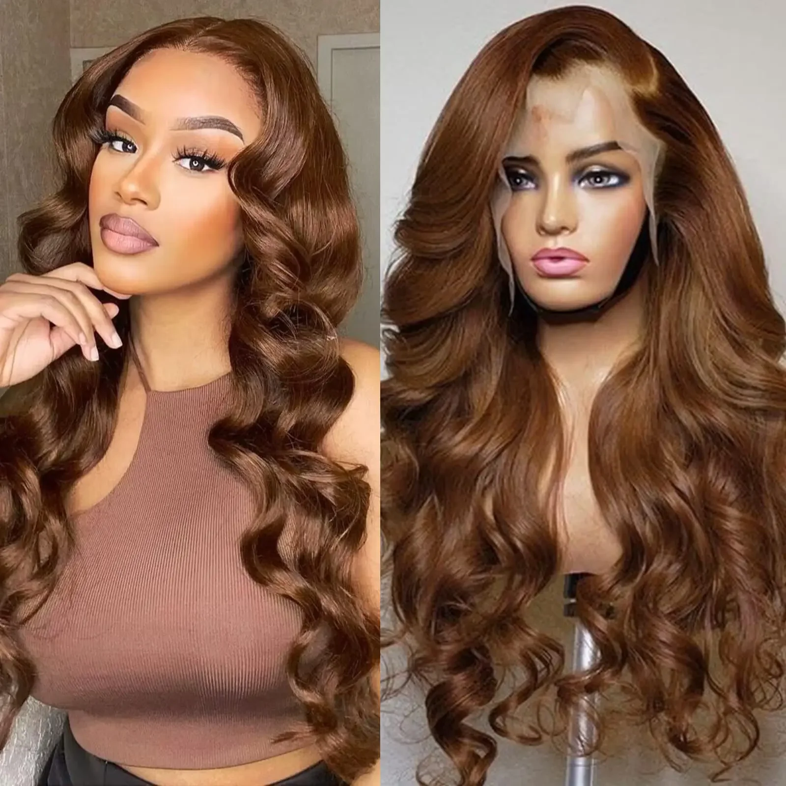 

16-36 Inch 100% Human Hair Wig 13x4 13x6 HD Lace Frontal Wigs 180 200 Density chocolate brown Body Wave Hair Wig Pre Plucked
