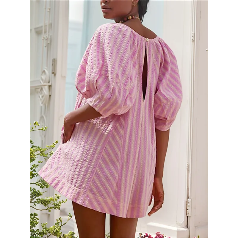 A09P – barboteuse surdimensionnée à rayures pour femmes, combinaison short, vêtements de plage et de vacances avec poches