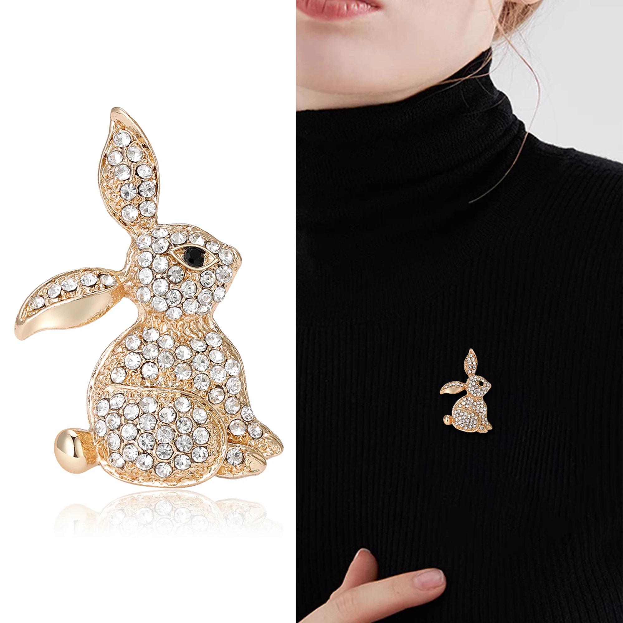 Beaut&Berry Shiny Rhinestone Rabbit Brooches for Women Unisex Animal Pins Multi-color Available Casual Party Accessories Gifts