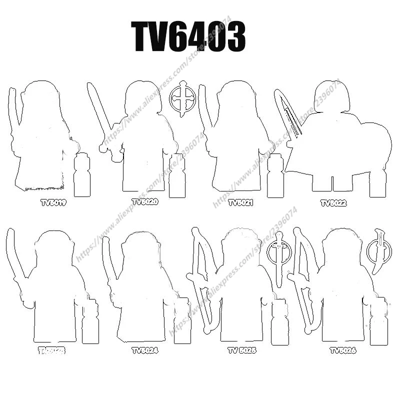 단일 중세 영화 기사 우루크 하이 링워리스 액션 피규어 액세서리, 빌딩 블록 장난감, 어린이 TV6403