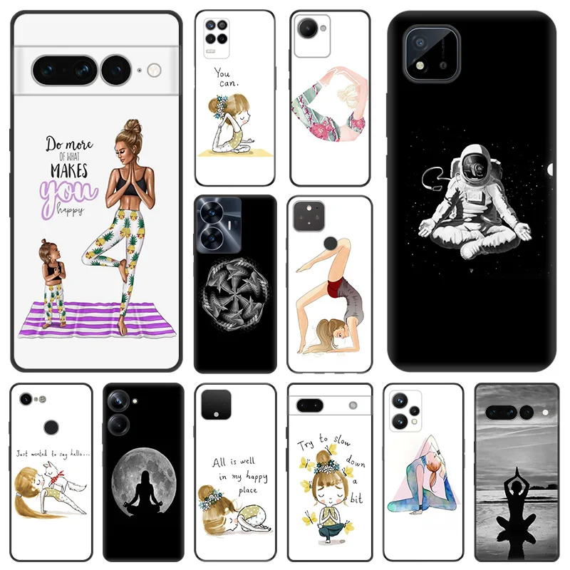 Matte Phone Case for Pixel 8 8a 7 7a 6 6a Moto Edge 20 30 40 Pro OneFusion G200 Love Yoga Girl Cartoon Soft Black Cover