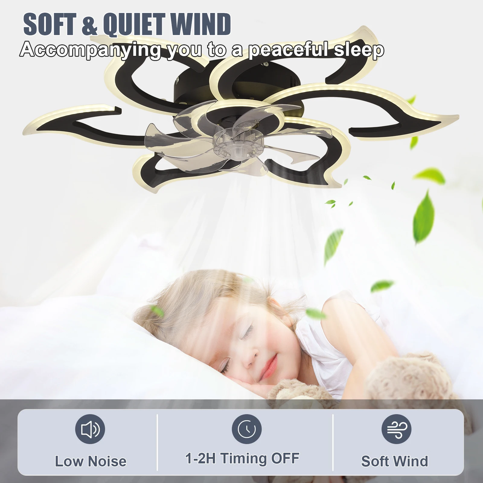 Deckenventilatoren mit Lichtern und Fernbedienung, moderner, bündig montierter Deckenventilator mit niedrigem Profil, dimmbare LED-Deckenleuchte