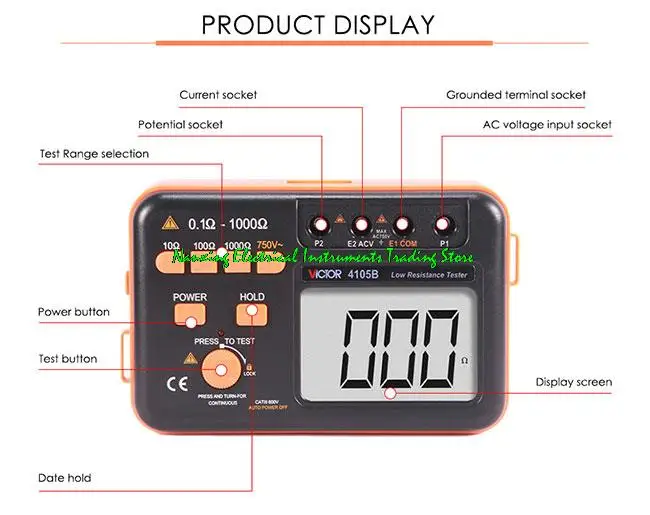 VICTOR VC4105A Digital Earth Resistance Tester ground Megohmmeter Electrostatic Static Detector 2000ohms,AC 200V