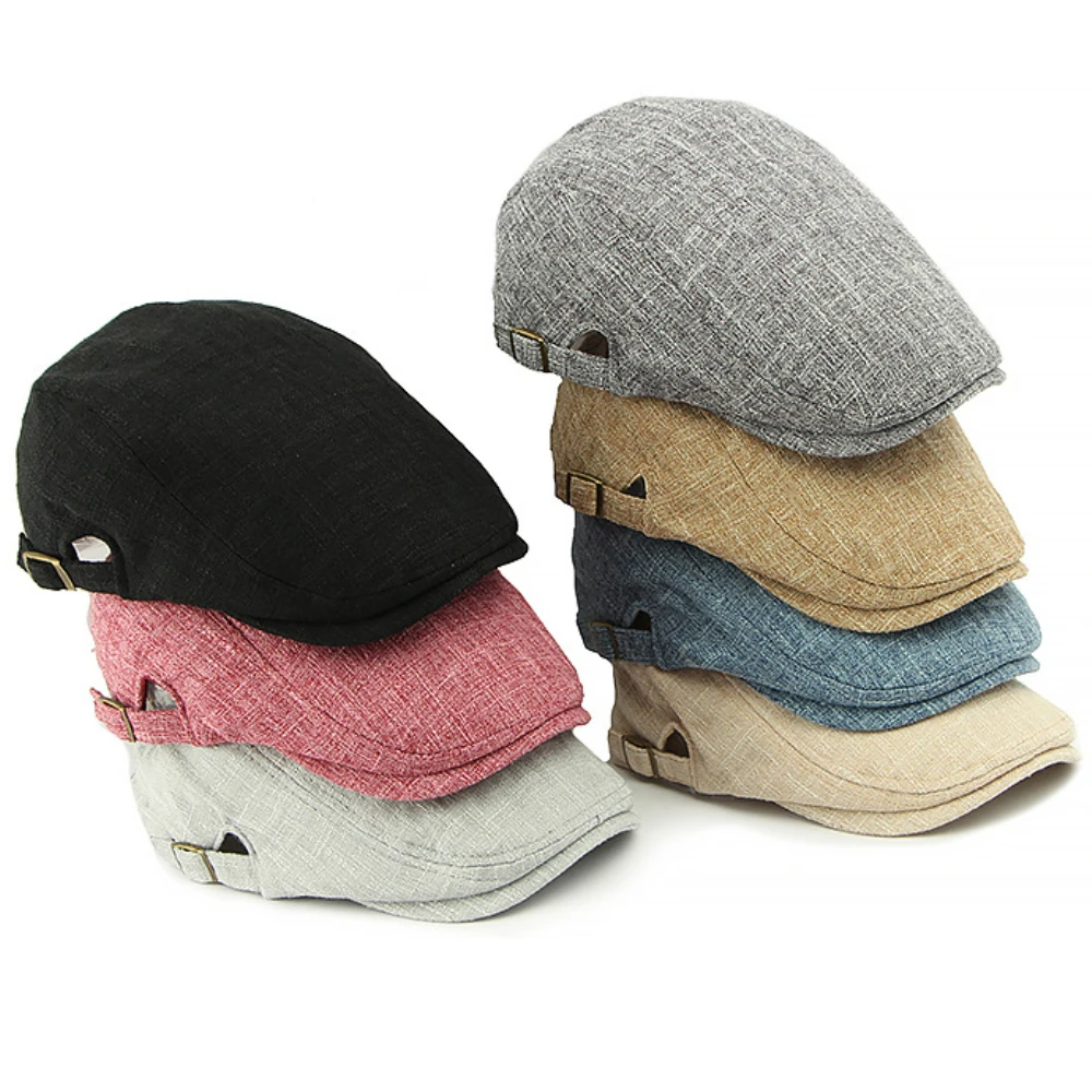 

HT4772 Men Beret Women Spring Summer Hat Breathable Linen Ivy Flat Cap Male Female Artist Painter Beret Hat Adjustable Beret Cap
