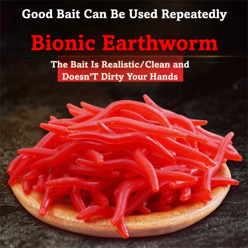 

100Pcs Red Worm Soft Lure Bionic Earthworm Smell Bait for Bass Carp Fishing Lure Freshwater Saltwater Tackle