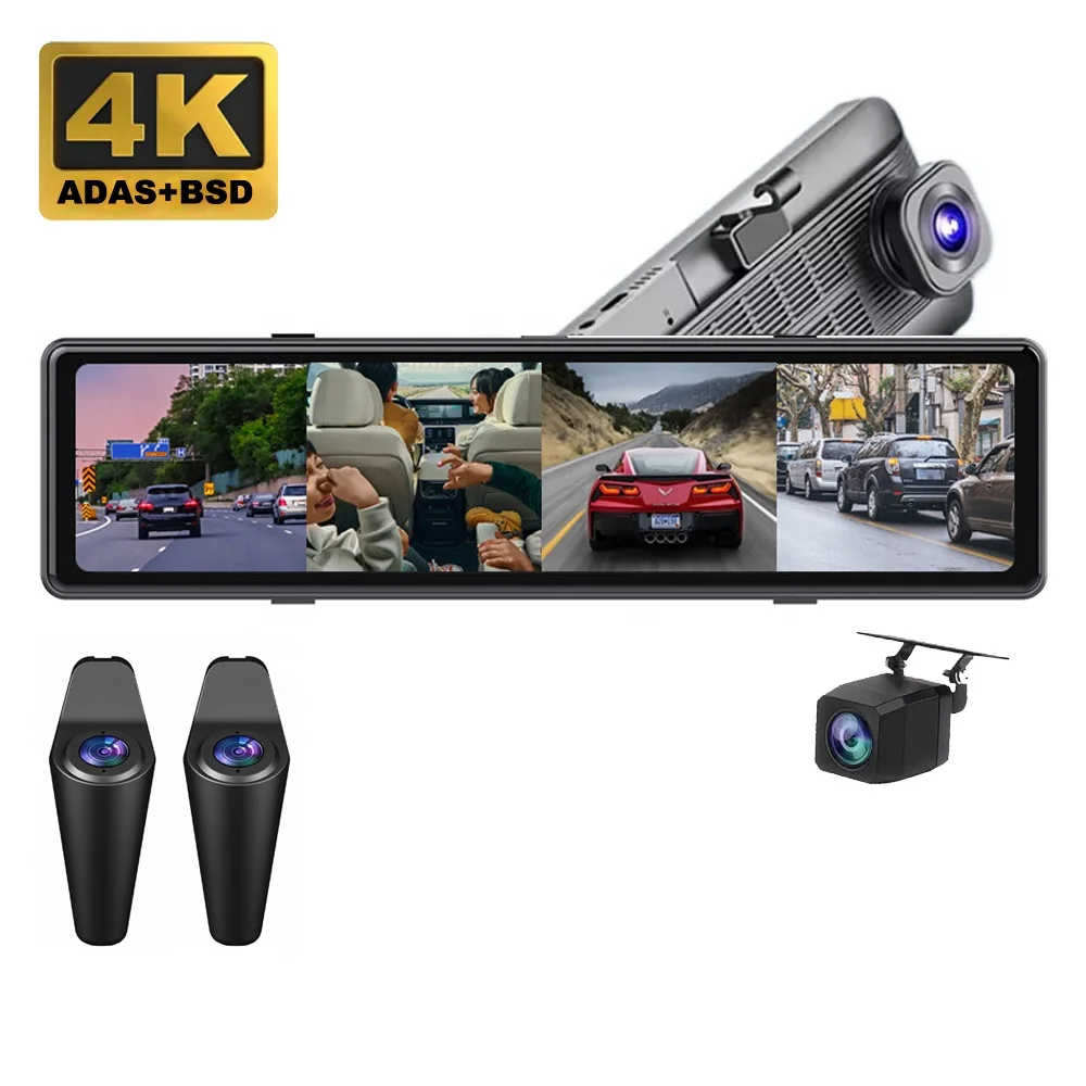 

12in 4ch Touch Screen Blind Spot AI BSD Detection Dash Camera 4K 360 View FHD Car DVR System Loop Recording Split Screen