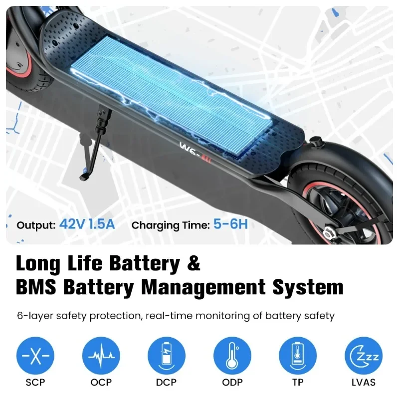 IScooter W6 سكوتر كهربائي 500 واط موتور 36V7.8AH بطارية مع التطبيق E-سكوتر 10 بوصة هوائي الإطارات مكبح قرصي الكبار EScooters