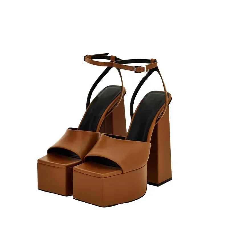 Ladies' High-heeled Square Toe Fashion Sandals, European and American Sexy Waterproof Platform Banquet and Fashion Shoes