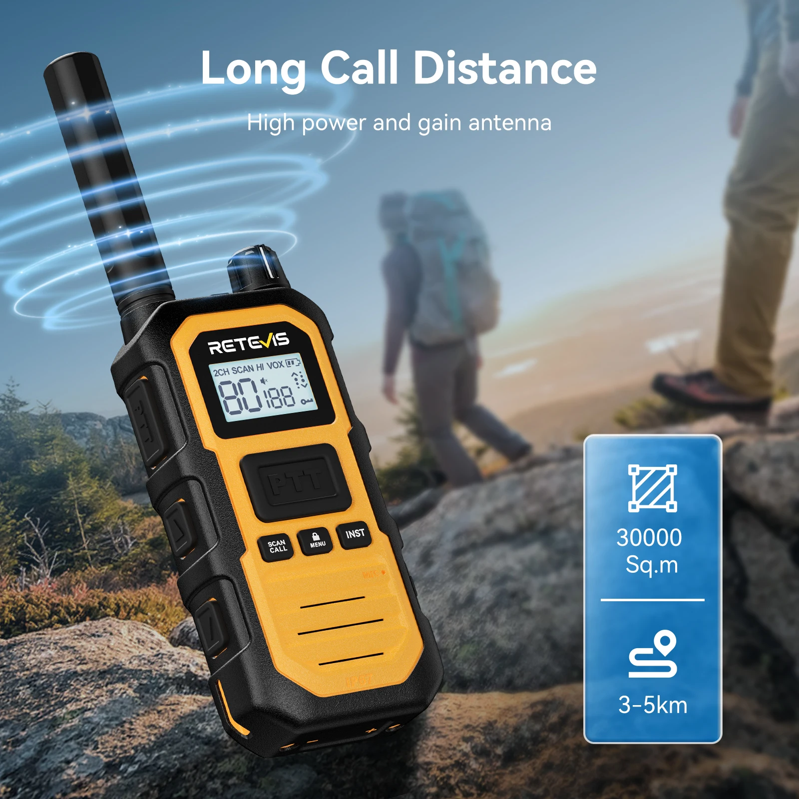 Retevis RB448Plus Walkie-Talkie UHF CB Robustes IP67-zertifiziertes 4W Hochleistungs-Funkgerät mit Ein-Tasten-Voreinstellung für Raue Umgebungen – Detail 2