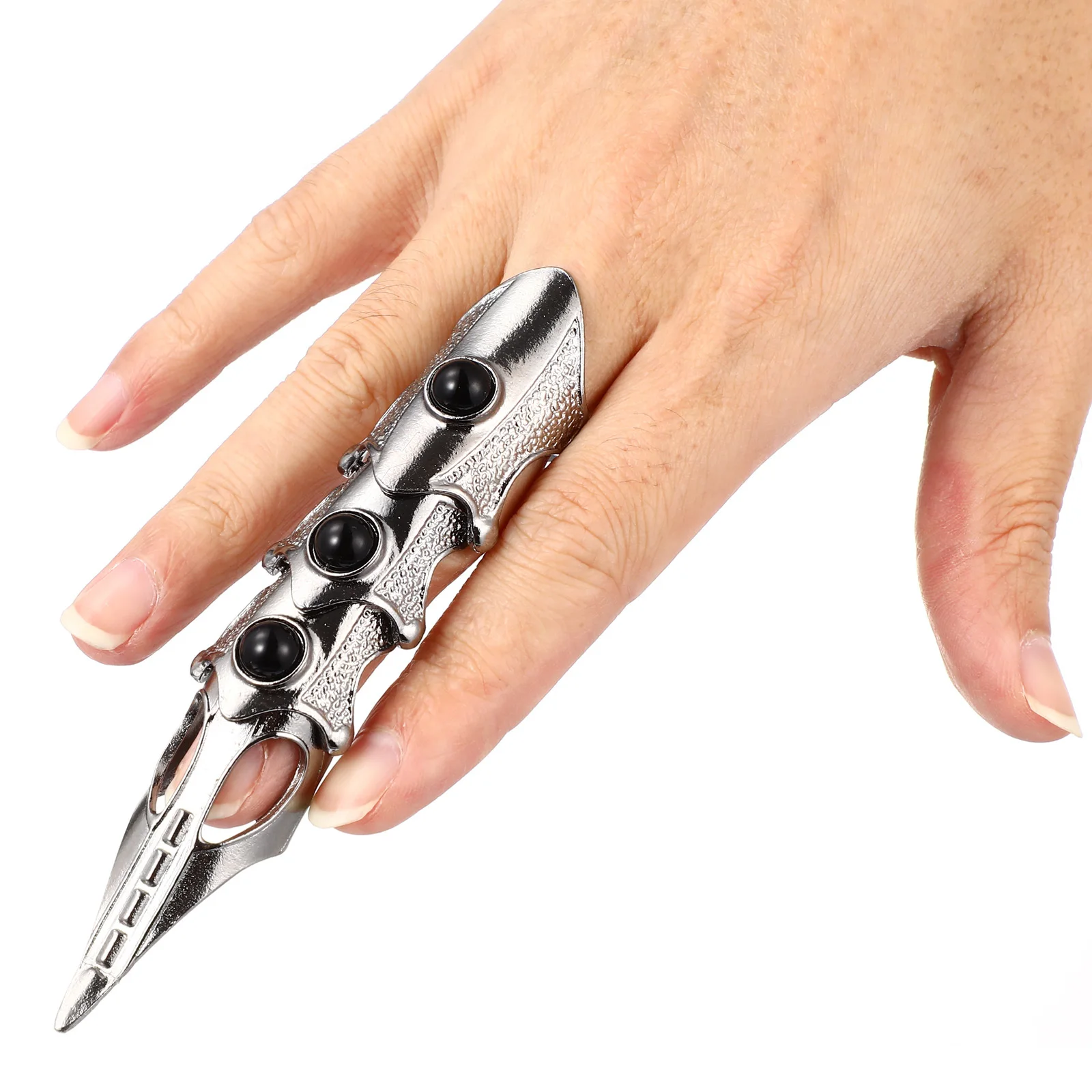 

2Pcs Skull Open Ring Full Finger Vintage Gothic Punk Costume Party Halloween Accessory Retro Style Finger Gothic Rings