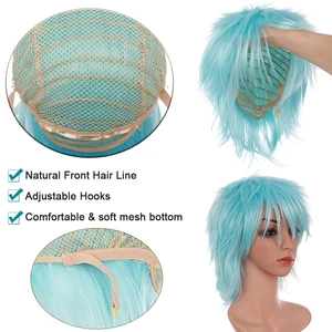 Benihair Synthetic Wig Cosplay White Red Green Blue Pink Hair Short Layer False Layer Hair Extension Women of Men Party Wig 8 Main Green Wig Sales - №5