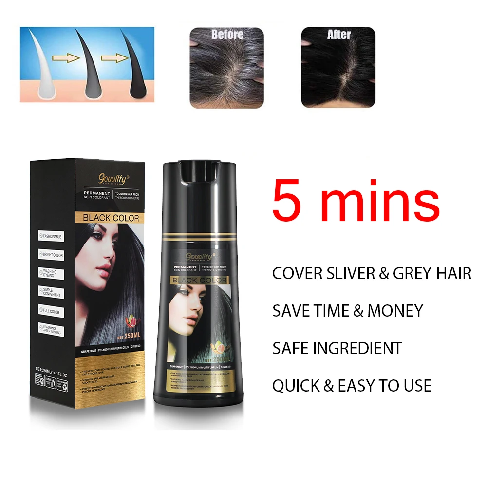 

250ml 2 in 1 Hair Color Shampoo 100% Grey Coverage Organic Polygonum Multiflorum Natural Permanent Brown Color For Women and Men