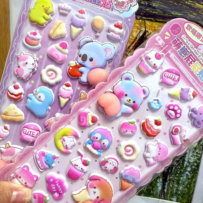 

2pcs Kawaii Pet Butt Sticker Soft Pinched Happy Buttocks Sticker Decompression 3d Bubble Sticker Phone Case Decor Stickers