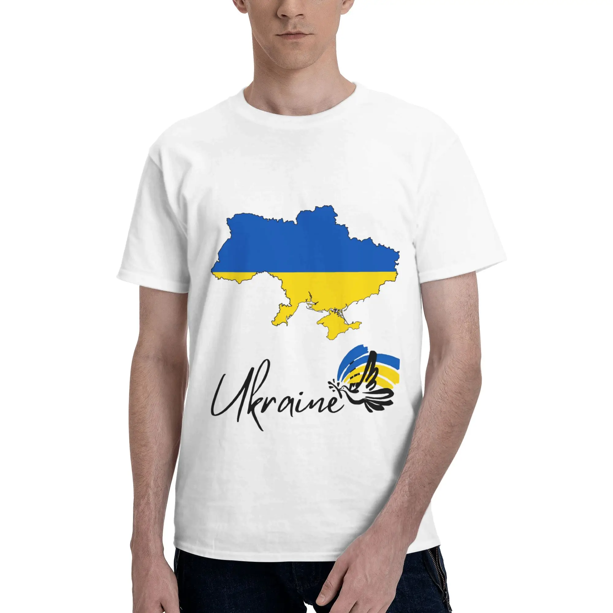 Custom Ukraine Flag T Shirt for Men 100% Cotton Tshirt Casual Tee Short Sleeve  T-shirts Loose Fit Clothing Gift
