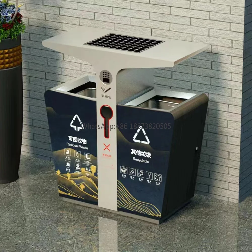 

Modern Design Outdoor Recycling Bin Galvanized Steel Waste Bin Public Street Park smart solar Dustbin