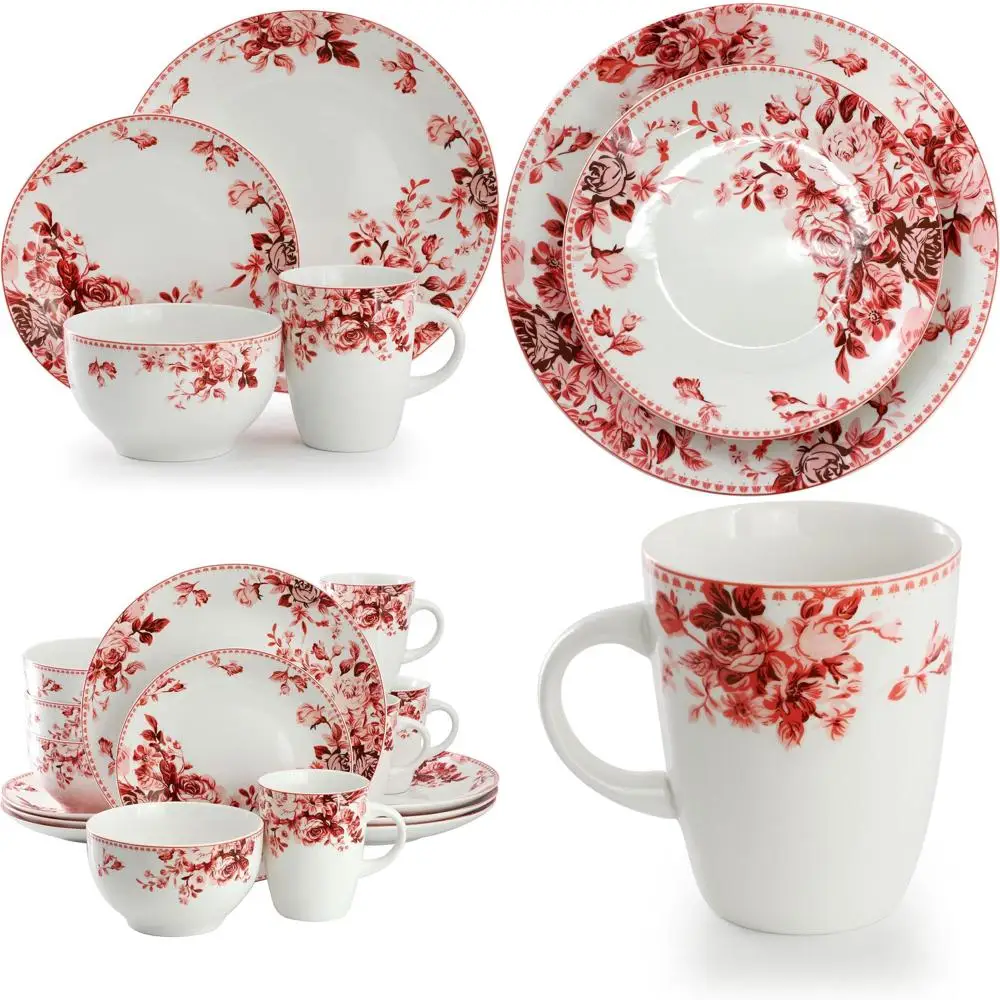 

16-Piece Stoneware Dinner Set, Red, Serves 4