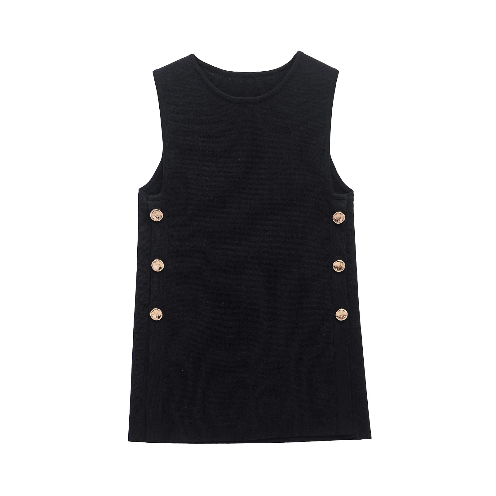 

New European and American women's clothing simple side button knitted top