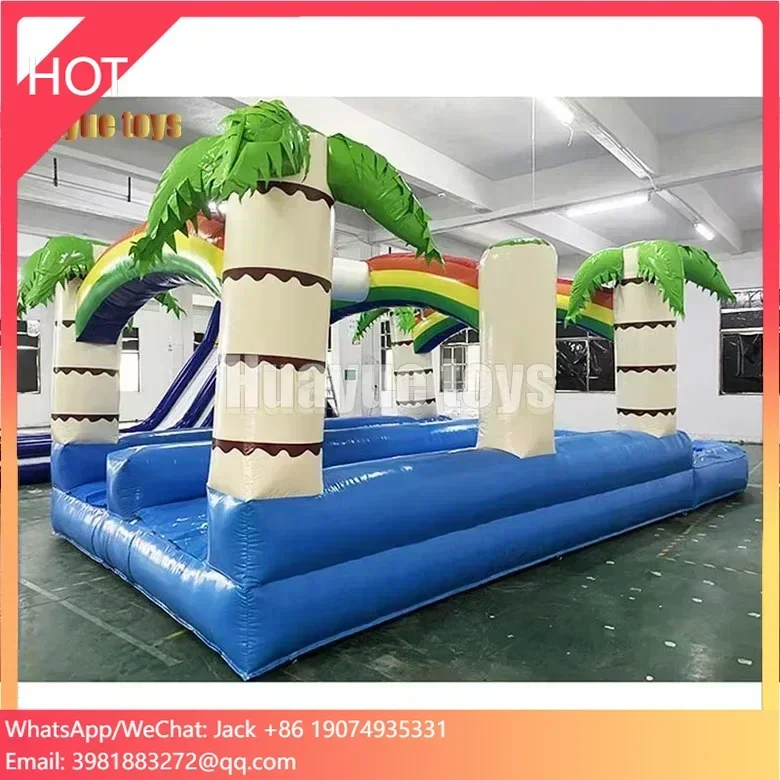 Commercial Inflatable Coconut Palm Slideway Customized Size 2 Lane Inflatable Amusing Park Slip