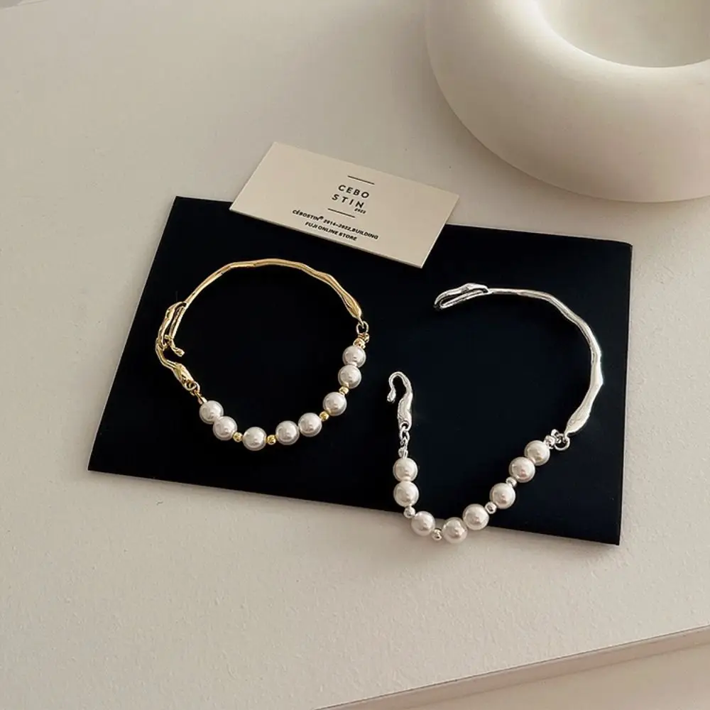 Baroque Irregular Liquid Metal Party Jewelry Accessories Temperament Women Bracelet Copper Korean Style Jewelry Pearls Bracelet