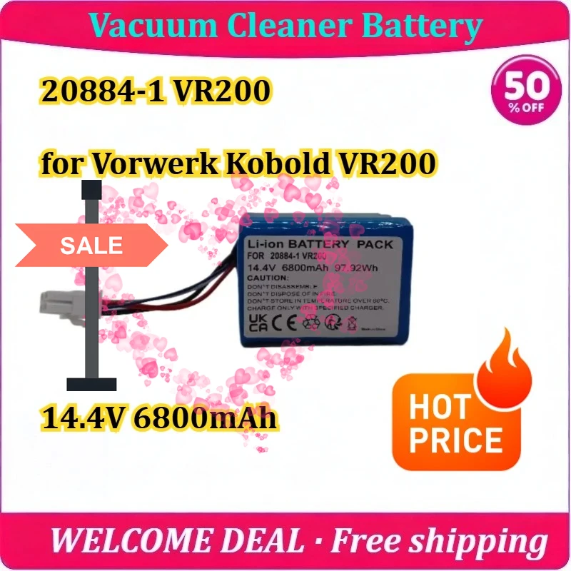[New] 20884-1 VR200 for Vorwerk Kobold VR200 Vacuum Cleaner Battery 14.4V 6800mAh Replacement Lithium Battery