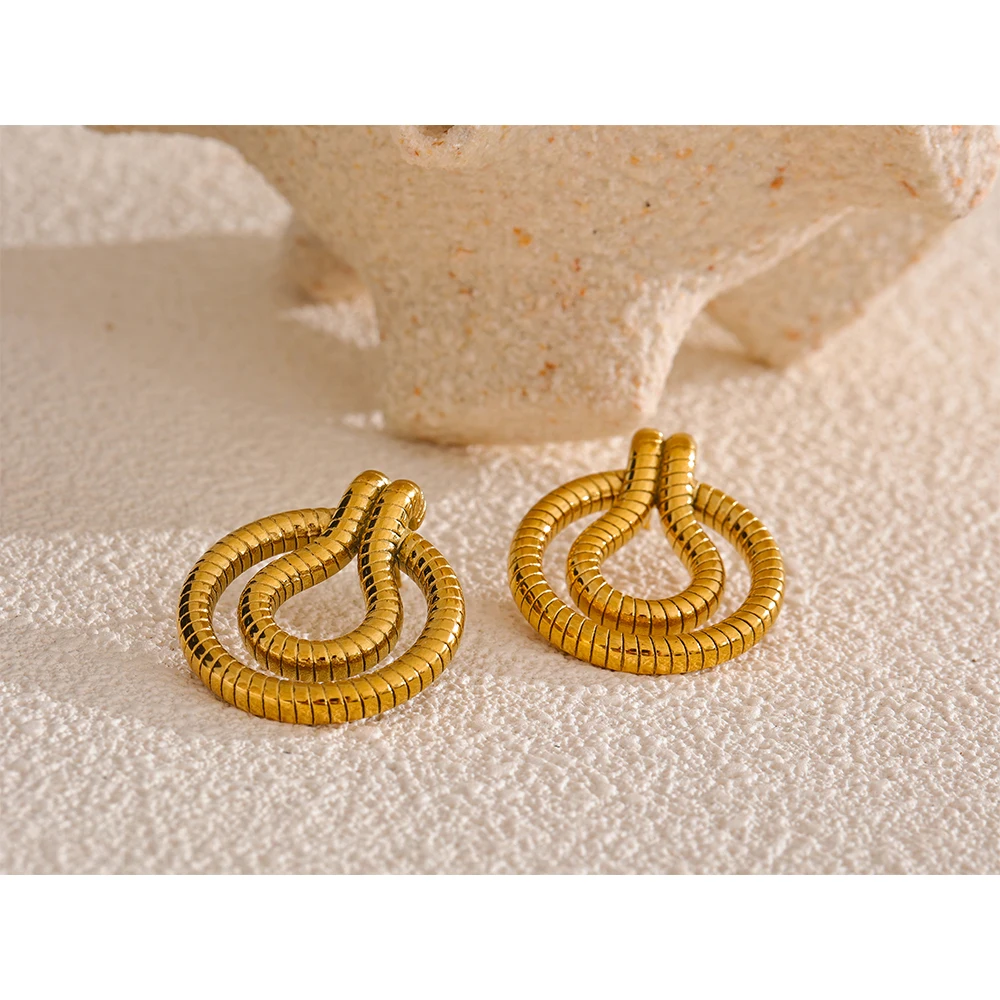 Yhpup New Style 18K Gold Plated Stainless Steel Geometric Snake Unusual Earrings Fashion Statement Daily Jewelry Gift