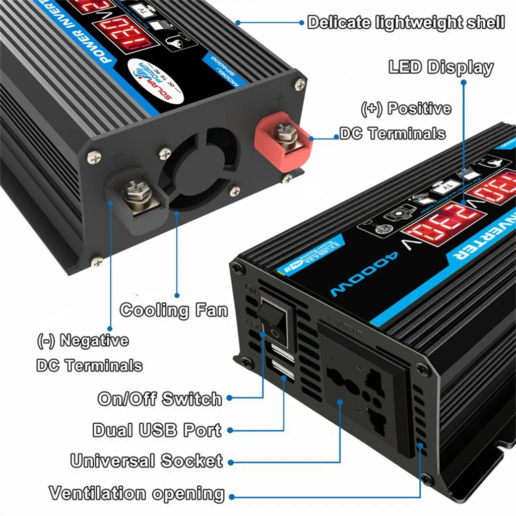 Car Inverter DC 12V to 220V Converter Car Power Inverter Solar Charger Adapter Multiple Protection Dual USB Voltage Transformer