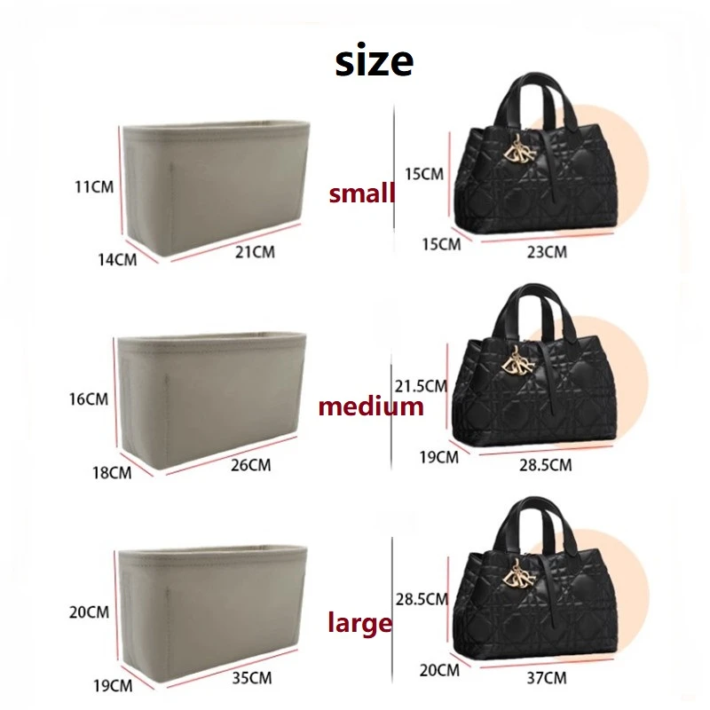 Bag Organizer Insert For Dior Toujours Horizontal Tote BAG Organiser Divider Shaper Suede Felt Inner Makeup Bag - view 5